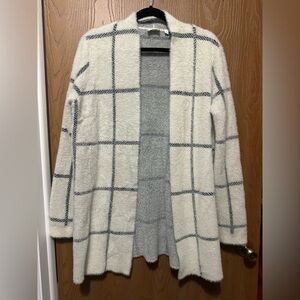 Cyrus Ivory Open-Front Windowpane Cardigan with Gray Check